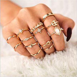 Sither 13 Pcs Women Rings Set Knuckle Rings Gold Bohemian Rings for Girls