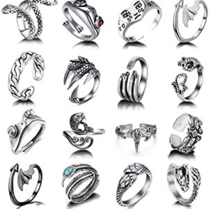 SUNNYOUTH 16 Pcs Vintage Open Frog Rings Set Knuckle Stacking Ring