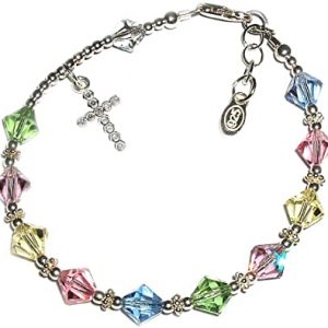 Children's Sterling Silver First Communion Rosary Bracelet with High End Crystals