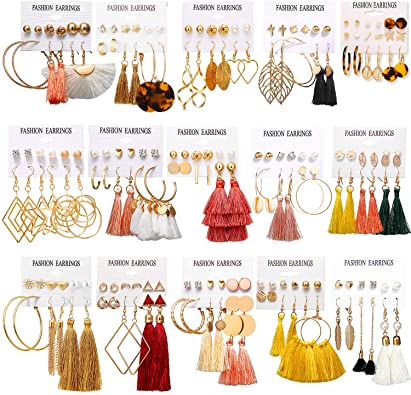 AROIC 93 Pairs Colorful Earrings with Tassel Earrings